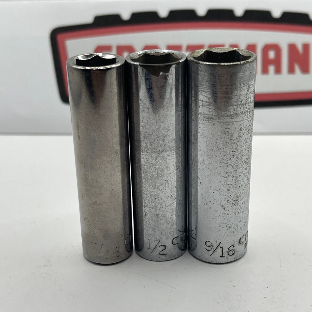 Craftsman 3pc Deep Well Socket Set 3/8 Drive SAE 7/16 1/2 9/16 USA 43331